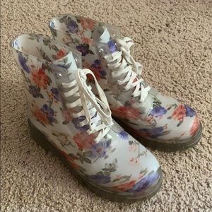 Lace Up Floral Boots